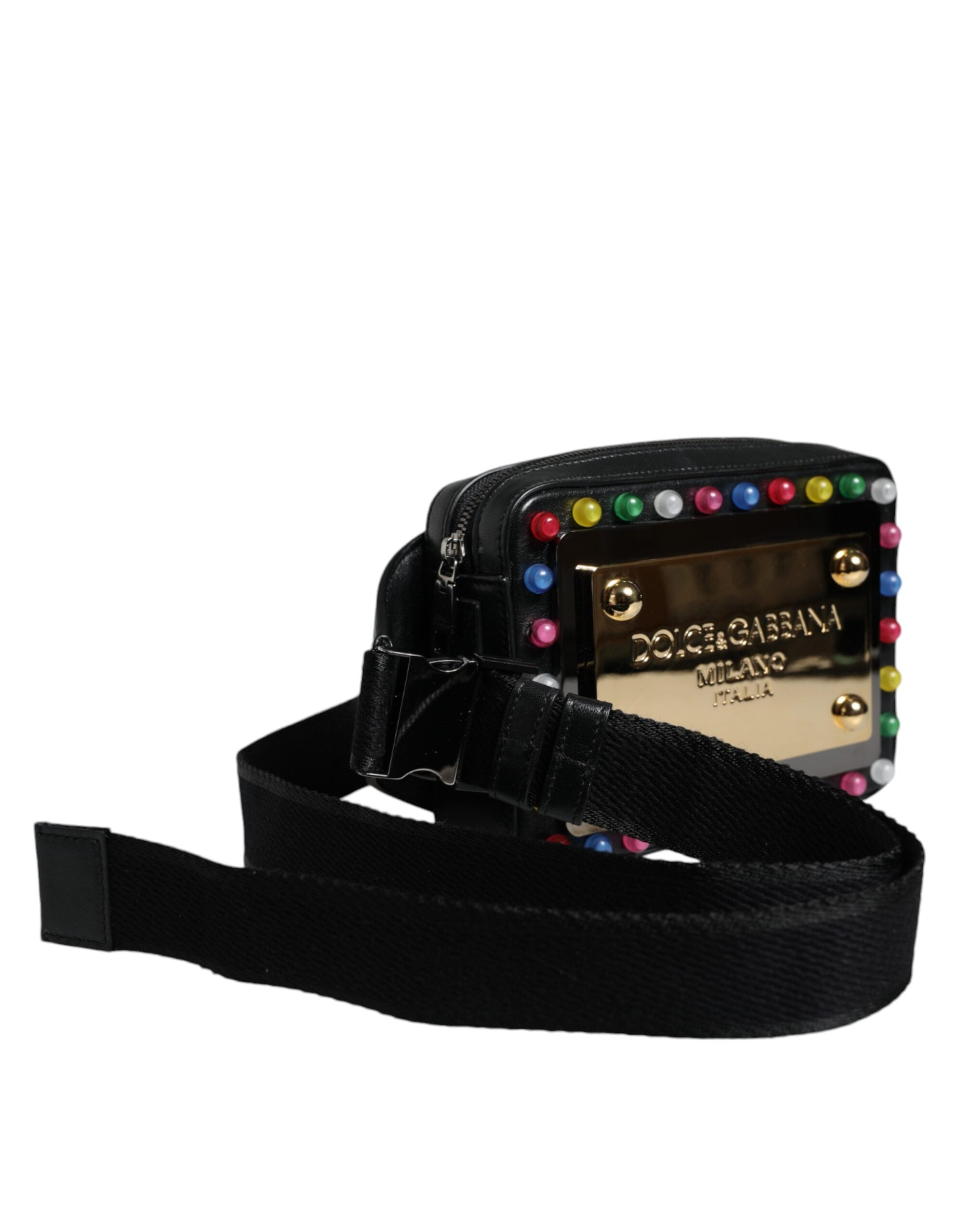 Dolce & Gabbana Siyah Deri LED Logolu Kemer Bel Çantası